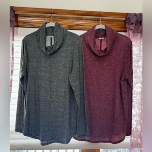 2 Max Studio Cowl Neck Sweater Tunic Tops Large Pullover Space Dye Women